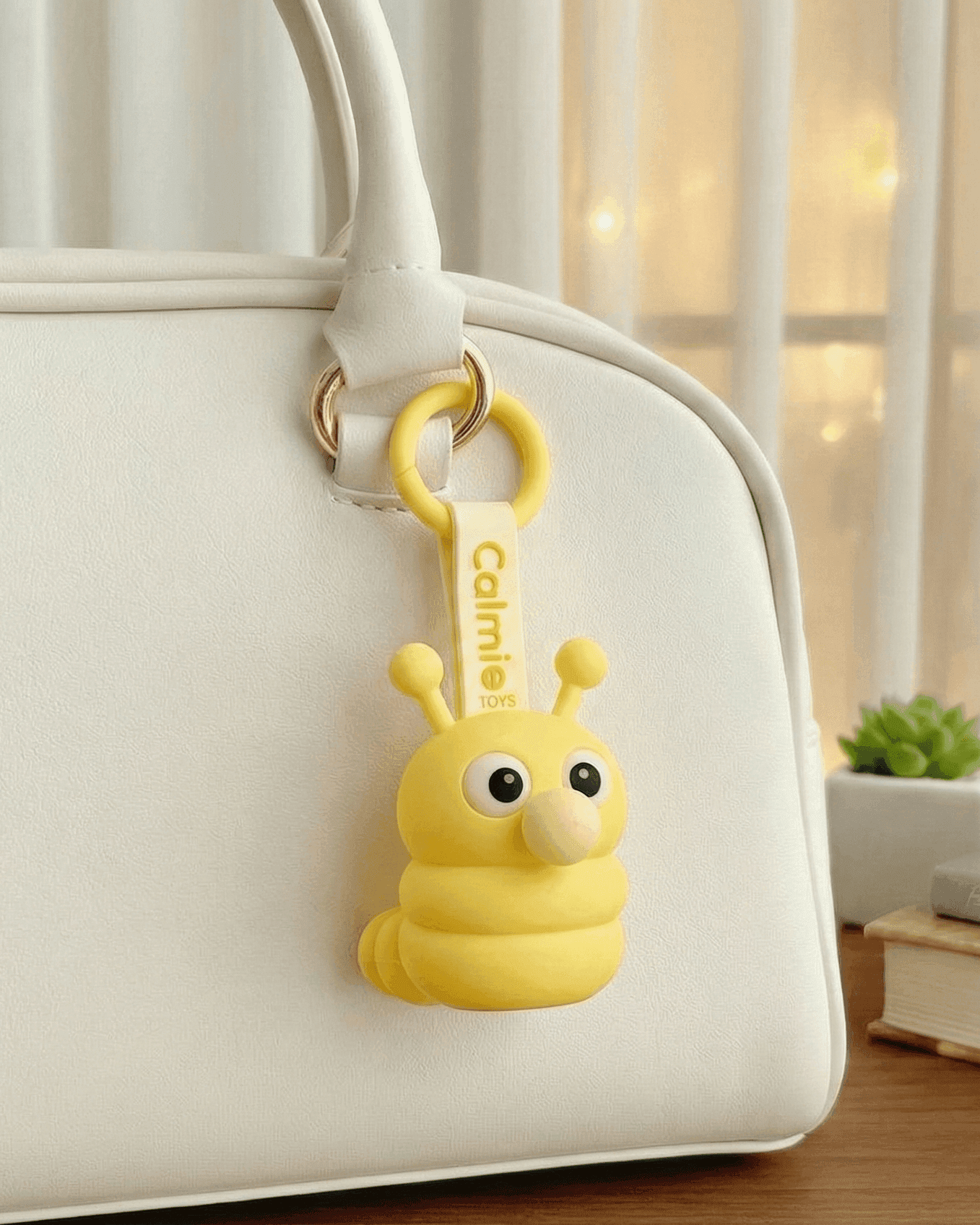 Clipped onto your everyday bag, your little calm is always within reach. Meet the Yellow Calmiepillar!